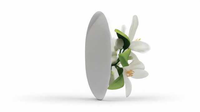 Serene Bloom: 3D Render of Orange Blossoms on a White Orb