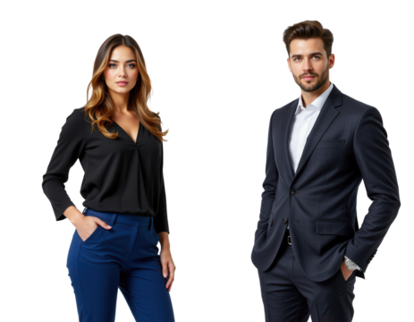 Professional Business Couple in Stylish Attire on Transparent background
