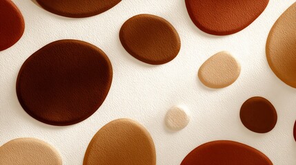 Abstract composition of textured brown and beige rounded shapes on a white background pattern