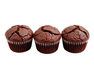 Delicious Chocolate Muffins with Cracked Tops on Transparent background