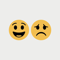 Fototapeta premium Happy and Sad Emoji Faces – Vector Illustration of Yellow Round Facial Expressions Representing Opposite Emotions