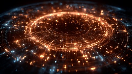 Abstract data visualization with glowing lights forming a circular network connection