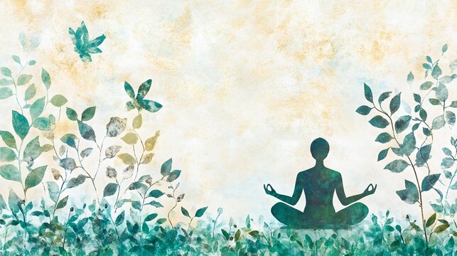 Serene Yoga Silhouette in Watercolor Leaves