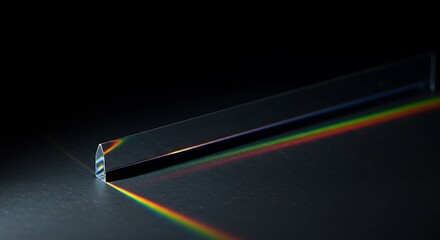 A beautiful prismatic rainbow effect with light rays fanning out across a gray surface. A mesmerizing display of color, optics, and light phenomena