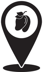 Map pin with mango fruit symbol for location