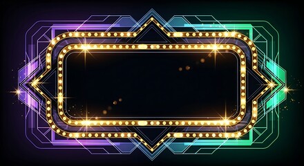 Art Deco Illuminated Frame with Lights, Geometric Design, and Dark Background.