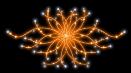 Abstract glowing orange pattern with radiant lights creating a mesmerizing effect on black