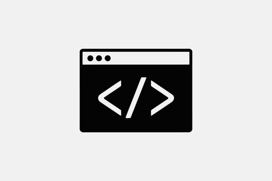 Code icon in browser window simple flat vector glyph for web development isolated on white background