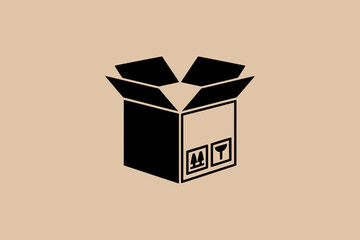 Open cardboard box icon simple flat vector glyph for delivery service isolated on beige background