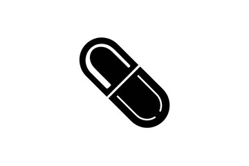 Black and white capsule icon simple vector glyph for medical or pharmaceutical design isolated on white background