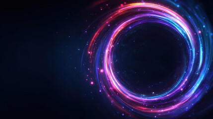 Obraz premium Luminous Ring - Abstract Neon Swirl with Sparkling Particles on Dark Background.