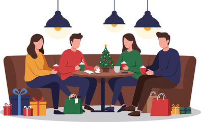 Cozy Christmas Gathering with Friends and Festive Decorations in a Warm Atmosphere