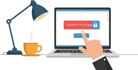 Digital online purchase confirmation process with secure transaction interface and workspace