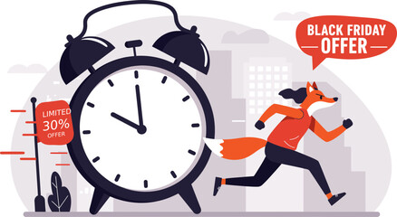 Dynamic Illustration of a Running Fox Promoting Black Friday Deals Featuring Limited-Time Offers