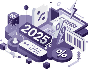 Futuristic digital illustration depicting financial growth and technology in 2025 with data charts