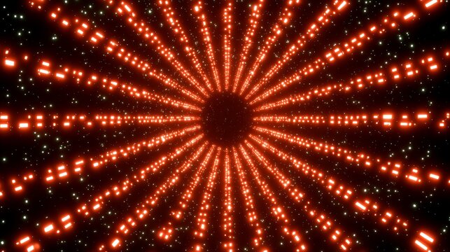 Abstract space tunnel background with radial glowing lights and stars creates a mesmerizing effect