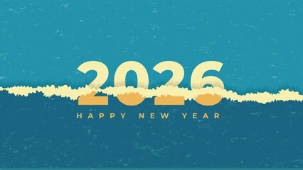 Happy New Year 2026 Illustration with Blue Torn Paper Effect Background. Holiday Vector Illustration of Blue Torn Paper Numbers 2026. 2026 Torn Paper Background Festive Poster or Banner Design