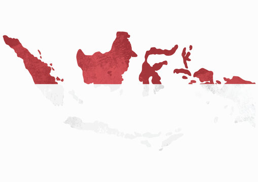 Map of Indonesia overlaid with the colors of the Indonesian flag, red and white, on a white background.