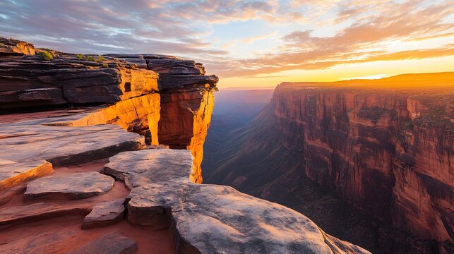 Majestic canyon landscape view with sunset, cliff and rocks formation - Powered by Adobe