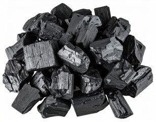 Pile of raw black mineral chunks, crystalline textures visible
