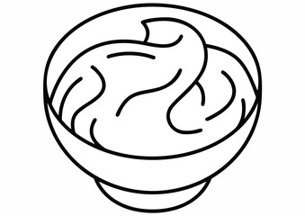 A bowl filled with a creamy substance, depicted in a simple, minimalist line drawing style.