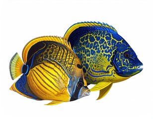 Two colorful tropical fish, detailed digital illustration