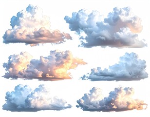 Cloudscape with fluffy cumulus against white backdrop