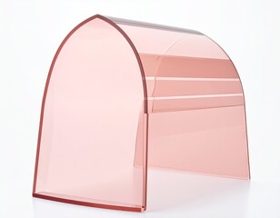 Arched pink glass sculpture, minimalist and translucent