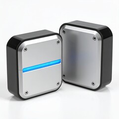 Pair of black-silver squares with blue strip