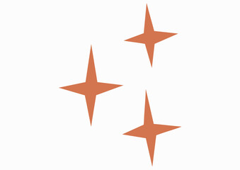 Obraz premium Three stylized, four-pointed stars in a terracotta color arranged on a white background.