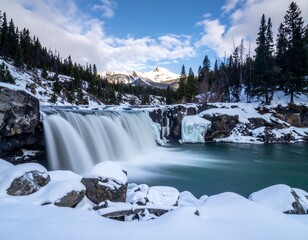 Winter waterfall in a snowy landscape