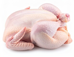 Raw whole chicken ready for cooking, pale and skin detailed