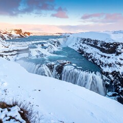 Winter waterfall landscape in Iceland