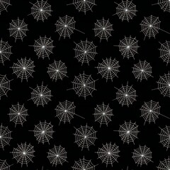 A seamless pattern of white spiderwebs against a black background Halloween Seamless Pattern