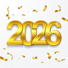 Golden "2026" with confetti on white