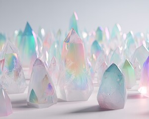 Colorful Iridescent Crystals Displayed On Light Background
