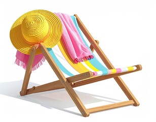 Beach chair with hat and towel, summer scene