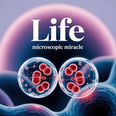 Microscopic Miracle of Life - Abstract Biological Cell Division, Genetics, Mitosis, STEM Science Background, Medical Innovation
