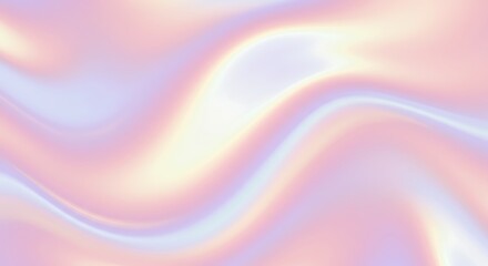 Opalescent plastic sheet draped in smooth curves; pearlescent highlights and light leaks create a serene pastel gradient abstract texture background