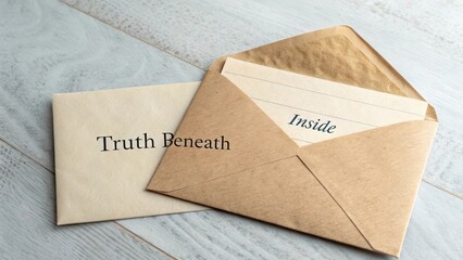 Vintage envelope with message 'Truth Beneath' and blank card inside