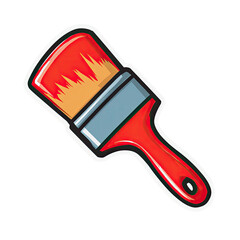 Cartoonish red paintbrush with a gray ferrule and beige bristles, outlined in white, angled to the right