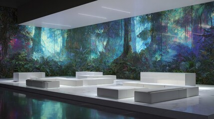 Modern Interior Design Lounge With Colorful Wall Mural