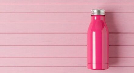 Pink Thermos Bottle on Light Pink Wooden Surface for Drink Containers and Beverage Storage