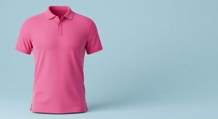Pink Polo Shirt on Light Blue Background Casual Fashion Men Women