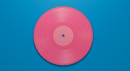 Pink Vinyl Record on Blue Background in Minimalist Style