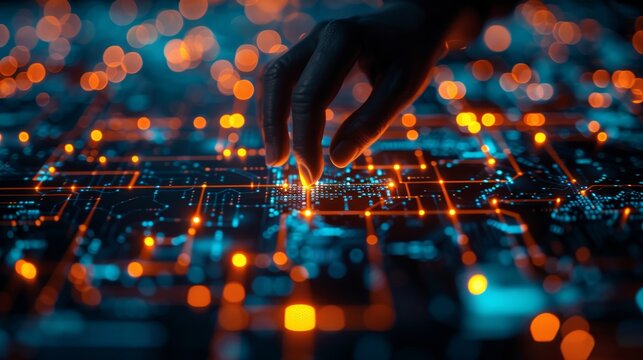 Illuminated Circuit Network with Digital Interface Showcasing Modern Technology and Connectivity