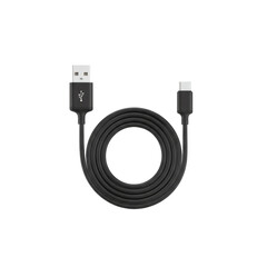 Black usbc charging cable coiled and isolated on transparent background