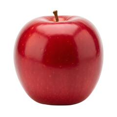A single, ripe, red apple isolated on a transparent background, showcasing its glossy skin and stem