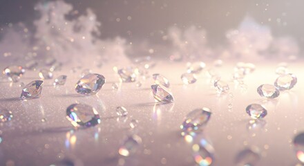 Sparkling Diamonds on Glittering Surface with Soft Focus and Elegant Atmosphere