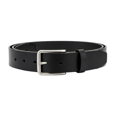 Black leather belt with a silver buckle, isolated on transparent background